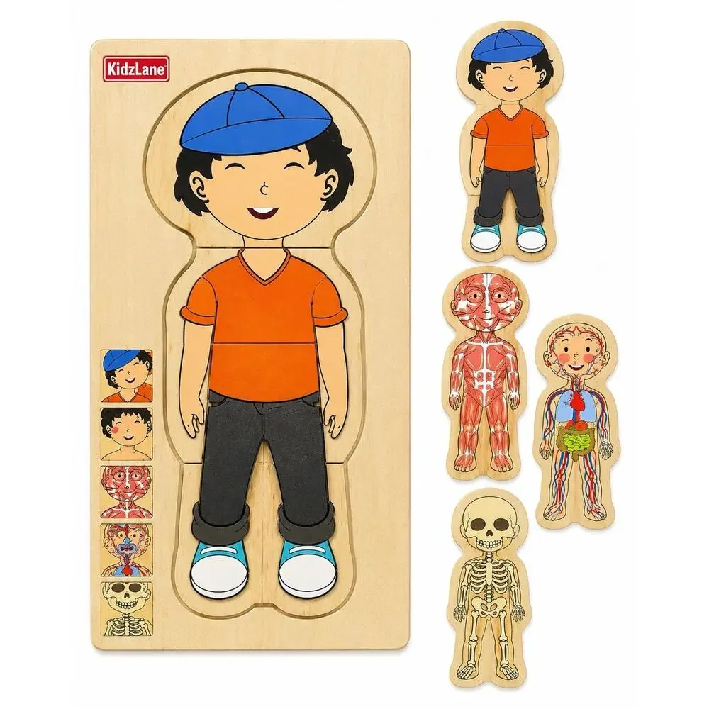 Kidzlane My Body Puzzle Boy Anatomy Wooden Montessori‎ Learning Toy 29 Piece NIB